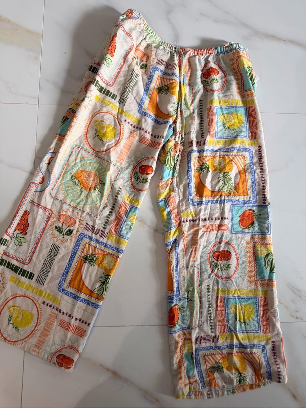 White Multi-Color Print womans Casual Lounge Pants
